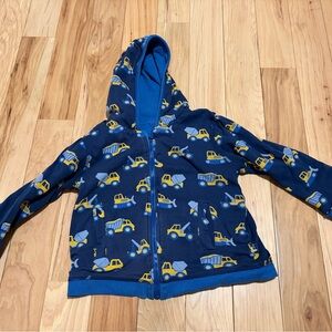 JoJo Maman Bebe Two sided Navy Hoodie with Yellow Vehicle Print